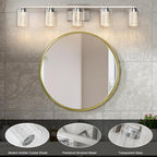 SineRise 5-Light Brushed Nickel Vanity Light with 3 Color Modes (3000K/4000K/6000K), Eye Protection LED Bathroom Light Fixture, Dimmable Modern Wall Light Over Mirror with Clear Glass Shade