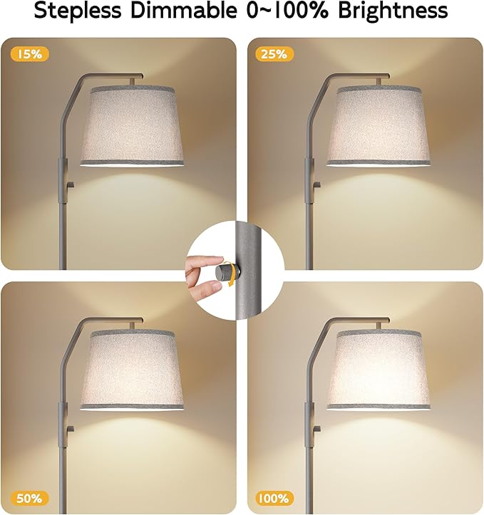 SUNMORY Floor Lamps for Living Room, 12W Bulb Included, Tall Lamp for Bedroom with Adjustable Head, Modern Standing Lamp, 0-100% Dimmable Arc Floor Lamp for Dining Room Office Nursery, Galaxy Gray