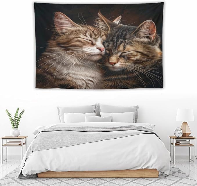 VUMIVI Cat Tapestry Adorable Animals Two Kittens Snuggling Together Vintage Print Realistic Design Tapestry Wall Hanging for Living Room Bedroom Dorm Classroom Aesthetic Decor W60xL40in
