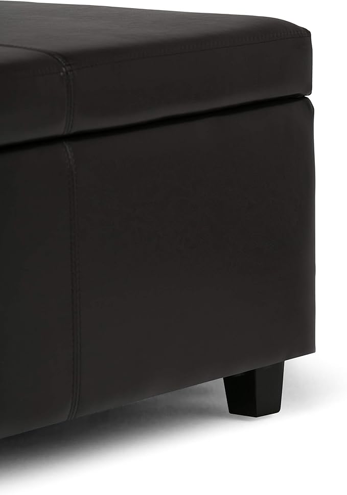 SIMPLIHOME Avalon Storage Ottoman Bench - 48 inch Wide Upholstered Vegan Leather Rectangular Lift-Top Ottoman in Tanners Brown, Contemporary Storage Bench for Living Room with High-Density Foam