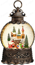 Village Snow Globe Christmas Decorations Indoor Church Snowman Snow Village Scene Gifts Classic Relief Texture Musical Glitter Snowfall USB/Battery Timer Lantern 10.6 inch