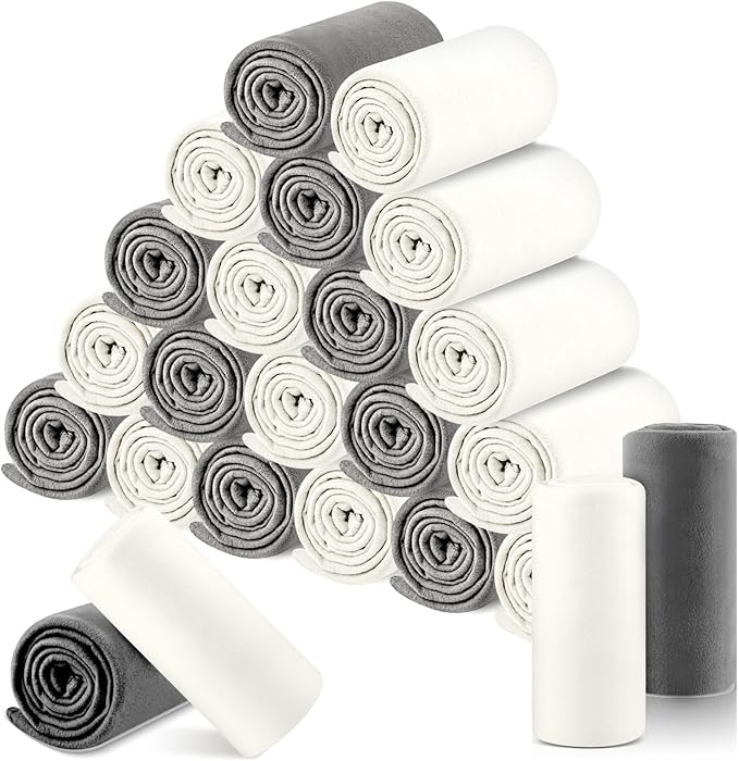 Newwiee 24 Pcs Fleece Throw Blankets Bulk 50'' x 60'' Oeko-tex Standard 100 Certified Spring Outdoor Wedding Guest Blankets Lightweight for Sleepover Donation Lap Pet Sofa Home (White/Gray)