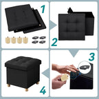 BRIAN & DANY Ottoman with Storage, Small Storage Ottoman for Dorm, Linen Folding Ottoman Foot Stool with Legs for Living Room and Bedroom, 15"x15"x15" - Black
