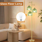Gold Floor Lamps for Living Room Bedroom-3 Light Green Glass Floor Lamp with Three Led Bulb, Rustic Tall Floor Lamp Gold Standing Lamp Tree Floor Lamps for Living Room Bedroom,Office,Corner