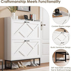 Nicetree Shoe Storage Cabinet with 2 Flip Drawers, Freestanding Shoe Organizer, Shoe Cabinet with Metal Legs, Narrow Shoe Rack Cabinet, Farmhouse Slim Shoe Cabinet for Entryway, Foyer, Hallway, White