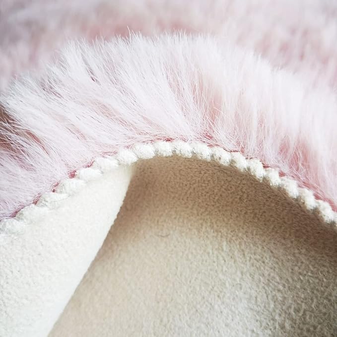 Ghouse Faux Rabbit Fur Round Rug 8ft Pink Round Rugs for Bedroom Decor Fluffy Area Rugs for Living Room, no-Shedding Carpet Sheepskin Washable Rug Rome Decor