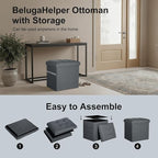 Storage Ottoman with Thicker Foam Padded Seat. 61L Slim Tall Foldable Foot Rest Stool with Linen Fabric, Ottoman with Storage Bench for Living Room Bedroom, 300lbs Weight Support, 17x13x17IN Dark Gray