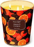HomeLights Scented Candles | Large Jar 34 Oz Natural Soy Candle | 130 hrs Long-Lasting with 3 Wicks | Eclectic Mixed Styles Home Decor | Gifts for Mom & Women, Amalfi Citrus