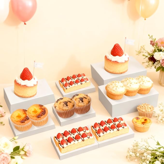 3Pcs White Buffet Risers 10" 12" 14" Acrylic Food Risers Display Stands Catering Supplies Buffet Display with Hollow Bottom