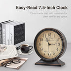 7-Inch Retro Mantel Desk Clocks，Silent Vintage Table Clock with All Metal Frame，Easy to Read Larege Retro Mantel Clocks for Living Room，Fireplace and Shelf Decoration.