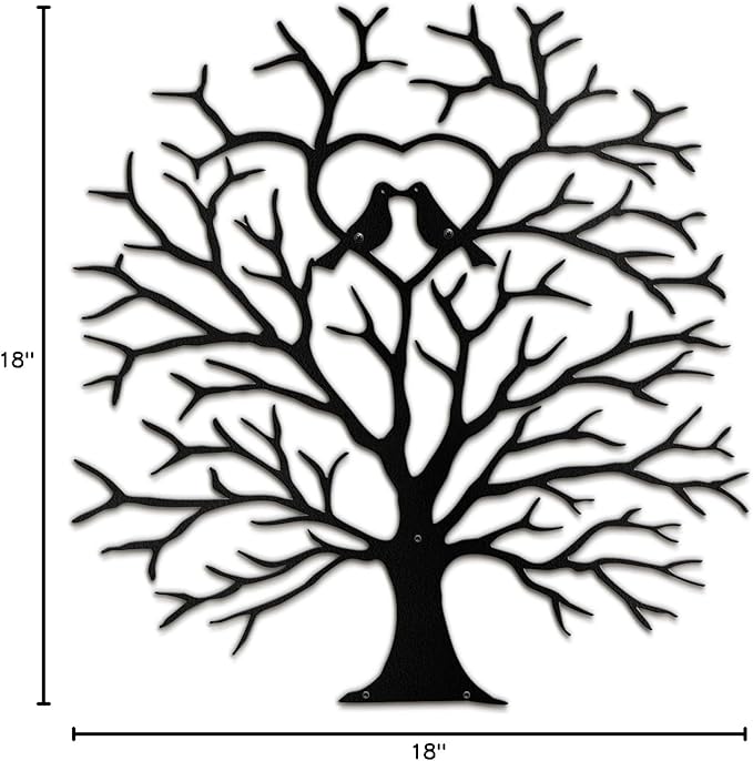 SIGNLEADER Metal Wall Art Decor Heart-Shaped Tree of Love Abstract Wall Sculpture Hangings Home Decoration for Living Room, Bedroom, Bathroom, Kitchen, Outdoor - 18" Black