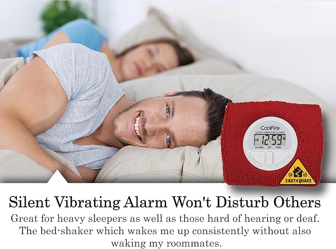 Coolfire Vibrating Alarm Clock - Silent Alarm Wristband Vibrating Alarm Watch. Silent Wrist Shock Alarm Clock. Vibration Alarm Bracelet Deep Sleeper & Vibrate Alarm (Black) (RED)