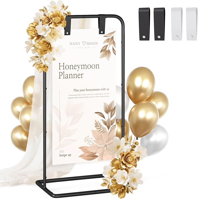 Wedding Welcome Sign Stand, Adjustable Welcome to Our Wedding Sign Holder,Heavy Duty Easel Stand for Sign, Wedding Seating Chart Stand, Easel for Display (Black)