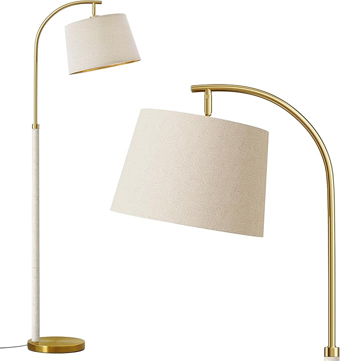 63" Wood Floor Lamps for Living Room with Foot Switch Arc Tall Standing Lamp for Bedroom Mid Century Modern Corner Gold Floor Lamps for Office Nursery Industrial Reading Lamp, White