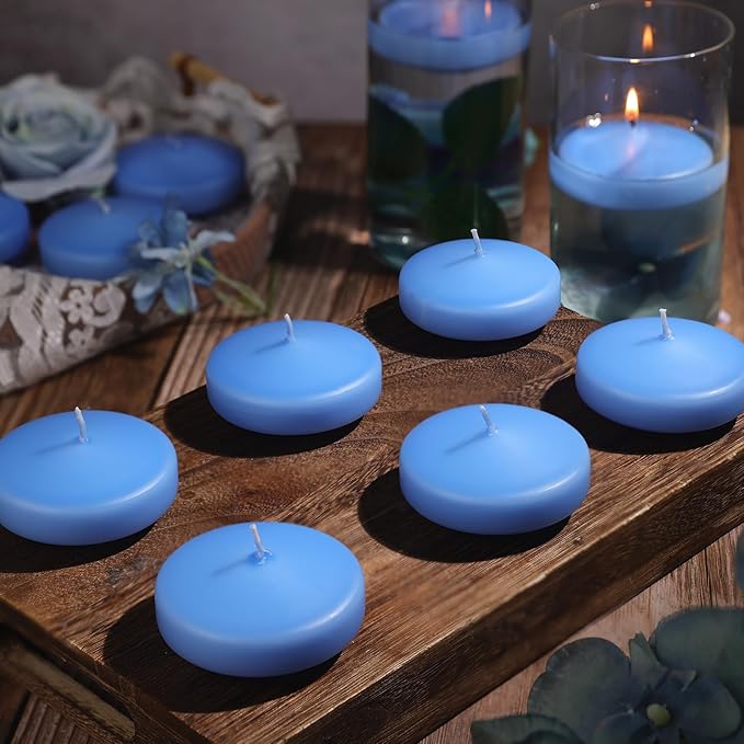 3 inch Floating Candles 30 Packs Blue Floating Candle for Centerpieces 8-9 Hours Floating Candles 3” Water Candles for Cylinder Vases, Pool, Wedding