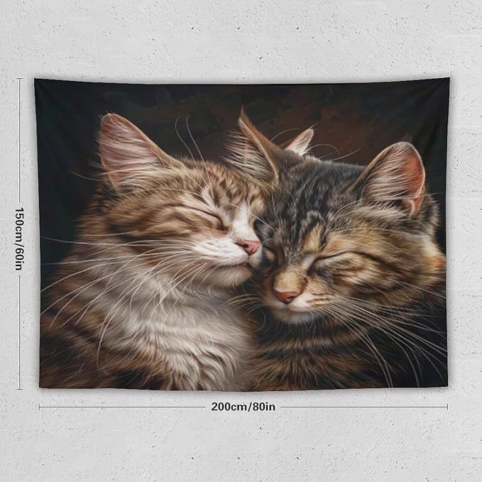 VUMIVI Cat Tapestry Adorable Animals Two Kittens Snuggling Together Vintage Print Realistic Design Tapestry Wall Hanging for Living Room Bedroom Dorm Classroom Aesthetic Decor W80xL60in