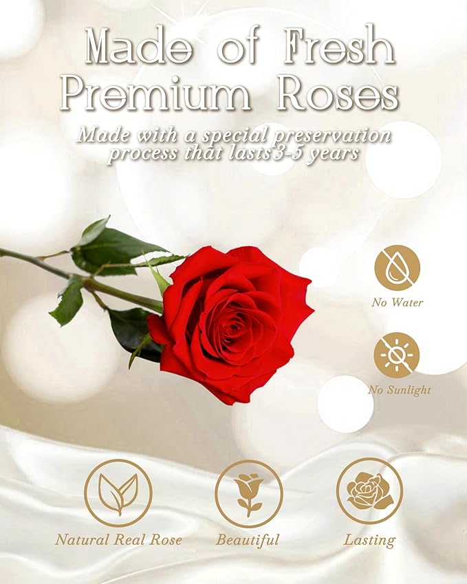 HVY Preserved Flowers Bouquet for Her,Forever Flowers Fresh Bouquet Mothers Day Birthday Gifts for Mom Preserved Rose Gifts for Women Wife Girlfriend Red Eternal Rose Present