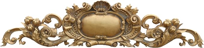 Royal Scroll Gilt Crest Pediment, Vintage Decor with Gold-Leaf Finish, 50 Inches Wide