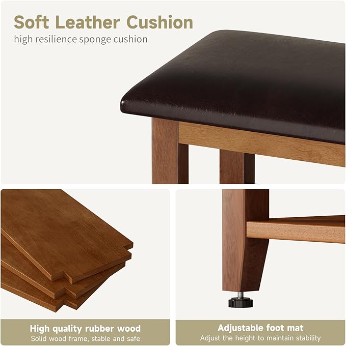 Shoe Bench with Leather Cushion,Wood Bench with Shoe Rack,3-Tier Shoe Storage Organizer for Entryway,Hallway,Living Room (Brown, 3-Tier-23.6")