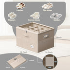 Shoe Organizer for Closet, Large Shoe Box Storage Containers with Clear Window, Space Saving Shoe Bin with Foldable Bottom Support Adjustable Dividers - Fits 16 Pairs (Beige, (19.7*15.7*13)x1)