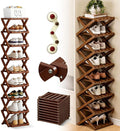 The 9-Tier No-Assembly Bamboo Rack, 2026 Upgraded Foldable 9 Tier Bamboo Corner Shoe Rack, Space-Saving Organizer for Shoes, No Assembly Narrow Shoe Shelf for Entryway Closet Dorm (Brown, 9 Layers)