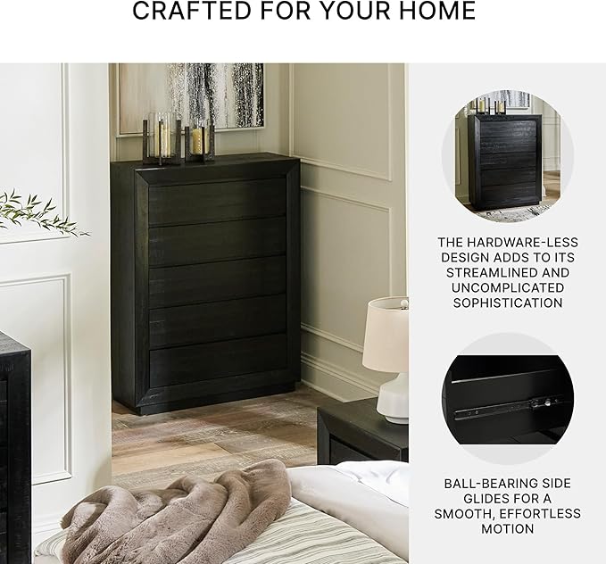 Signature Design by Ashley Londer Casual 5-Drawer Chest of Drawers with Safety Stop and Felt Lined, Black