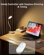 Diomart Rechargeable LED Desk Lamp, Clip On Dimmable Reading Light with Timer, Red Light Sleep Aid Bedside Lamp for Workbench, Kids, Studying，Home