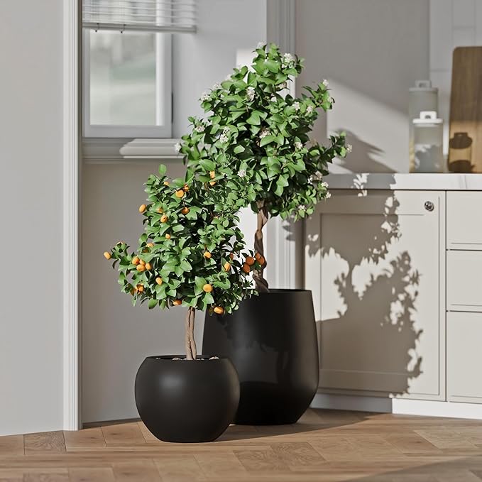 DTY Signature Mt Sherman 21.1'' D x 16.7'' H Fiberstone Round Planter with Drainage Hole, Smooth Finishes, Weather Resistant for Indoor and Outdoor Use, Included 2 Extra Coco Mats(Pot Opening 14.6'')