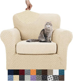 YEMYHOM Latest Checkered 2 Pieces Chair Covers for Living Room High Stretch Thickened Chair Slipcovers with Arms Anti Slip Elastic Armchair Sofa Couch Slipcover Protector (Beige), 31"-46"(1 Cushion)