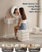 Square Set of 2 Sherpa Nesting Storage Ottoman Stool Boucle Vanity Stool Footstool with Removeable lid Load up to 440 lbs for Livingroom Bedroom White UASND69W