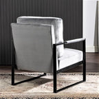 Container Furniture Classic Mid Century Modern Accent Chair with Durable Square Metal Frame, Armchair for Living Room, Bedroom, Home Office in Plush Velvet Upholstery, Grey