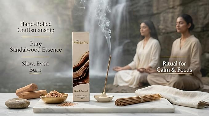 Sandalwood Incense Sticks – Natural Hand-Rolled Masala Incense (100g) for Meditation, Yoga, Relaxation & Home Aromatherapy