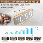 Peakeep Slim Digital Mirror Aesthetic Alarm Clock for Bedrooms Desk Decor - Plug in Electric Big LED Modern Small Clock for Office Living Room, Battery Backup, 6 Dimmers (Gold)
