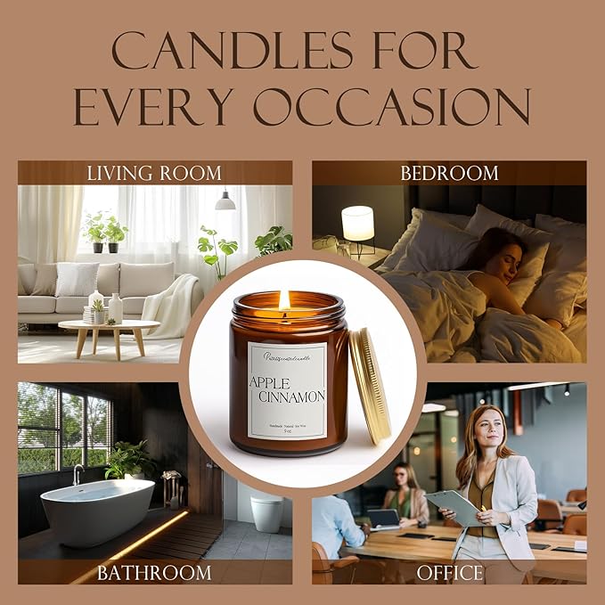 Cinnamon Apple Scented Candles for Home, Natural Soy Wax Aromatherapy Candle Gifts for Men & Women, Highly Scented & Long Lasting Non Toxic Jar Candle for Stress Relief (9oz)