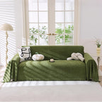 Couch Cover for Dogs, Non Slip Sofa Cover, Washable Couch Covers, 2 Cushion Sofa for Dogs Furniture Protector with Tassels Chenille Sofa Covers for Pets (Tassel Green, 71" x 118")