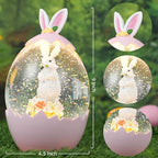 Easter Snow Globe Decorations for The Home Lighted Bunny Statue with Easter Eggs, Perfect Spring Decor and Gifts, Pink