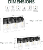 3-Light Bathroom Light Fixtures, Black Vanity Light with Cylinder Clear Glass Shade, Modern Vanity Lighting Fixtures Over Mirror, VL143-MB-3
