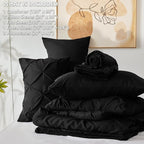 CozyLux Oversized King Comforter Sets Black, 7 Pieces Oversized King Pintuck Bed in A Bag, Pinch Pleat Bedding Sets with All Season Comforter, Flat Sheet, Fitted Sheet, Pillowcases & Shams