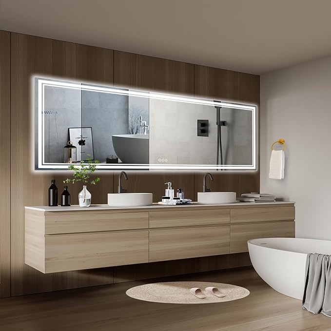 110x40 Inch Led Mirror for Bathroom with Front Light and Backlit, Bathroom Mirror with Led Lights, Vanity Mirror with Lights for Wall, Anti-Fog, Dimmable, Memory Function, Tempered Glass
