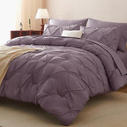 CozyLux Queen Comforter Set Grayish Purple, 7 Pieces Pintuck Bed in A Bag, Premium Purple Comforter Queen Size, Pinch Pleat Bedding Sets with Comforter, Sheets, Pillowcases & Shams