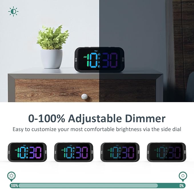 Digital Dual Alarm Clock for Bedroom: RGB Electric Clock with USB Charger for Kids Teens - Dimmable Clock with Weekday Weekend Mode for Bedside Desk
