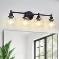 4-Light Bathroom Light Fixture Black Vanity Lights Over Mirror Modern Wall Sconce Farmhouse Vintage Bathroom Vanity Lighting with Glass Shade for Bedroom Hallway Cabinet Bathroom