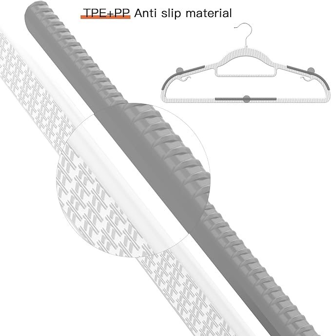 60 Pack Heavy Duty Plastic Hangers, Non Slip Clothes Hangers with Rubber Pads and 360° Hook - Thin Space Saving Hanger, Closet Organizer for Shirt, Pants, Suit, Skirt,Coat - Gray