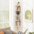 Tangkula 5-Tier Corner Shelf Wall Mount, Farmhouse Floating Corner Bookshelf, Industrial Modern Display Shelf Stand, Wooden Storage Organizer for Living Room Home Office (2, White)