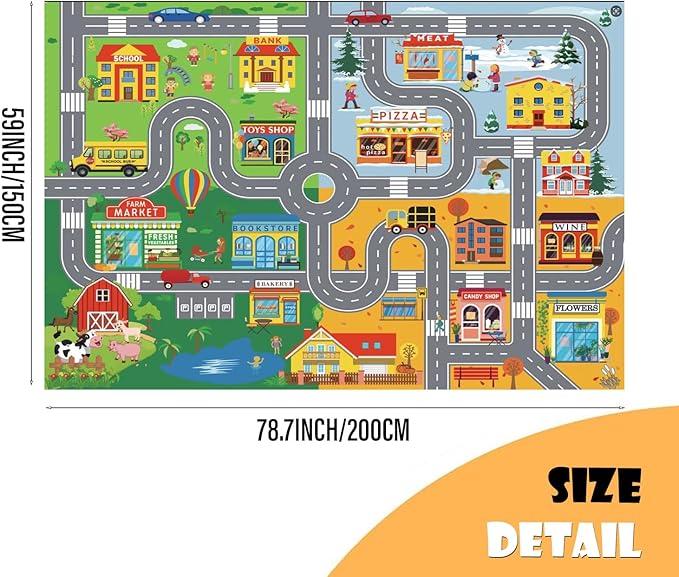 Car Rugs for Kids Toy Cars,Kids Play Rug with Non-Silp Backing, City Road Carpet for Playroom Bedroom Boys, Car Track Map Playmat - 6'7" x 4'11" (Rectangular)
