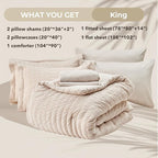 HYMOKEGE Beige King Size Comforter Set Seersucker 7 Pieces, All Season Luxury Bed in a Bag for Bedroom, Bedding Set with Comforters, Sheets, Pillowcases & Shams