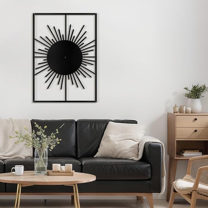 SIGNLEADER Metal Wall Art Decor Shining Sun Landscape Minimalist Modern Abstract Wall Sculpture Hangings Home Decoration for Living Room, Bedroom, Bathroom, Kitchen, Outdoor - 24" Black