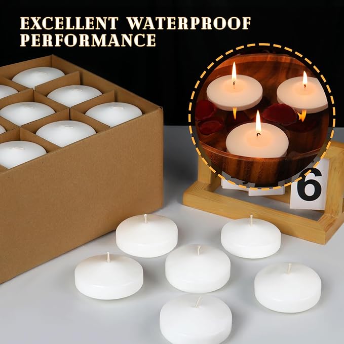 3 inch White Floating Candles, 60 Pack Unscented Floating Candle,8-9 Hours Burning Floating Candles for Centerpieces, 3" Water Candles for Cylinder Vases, Wedding, Party