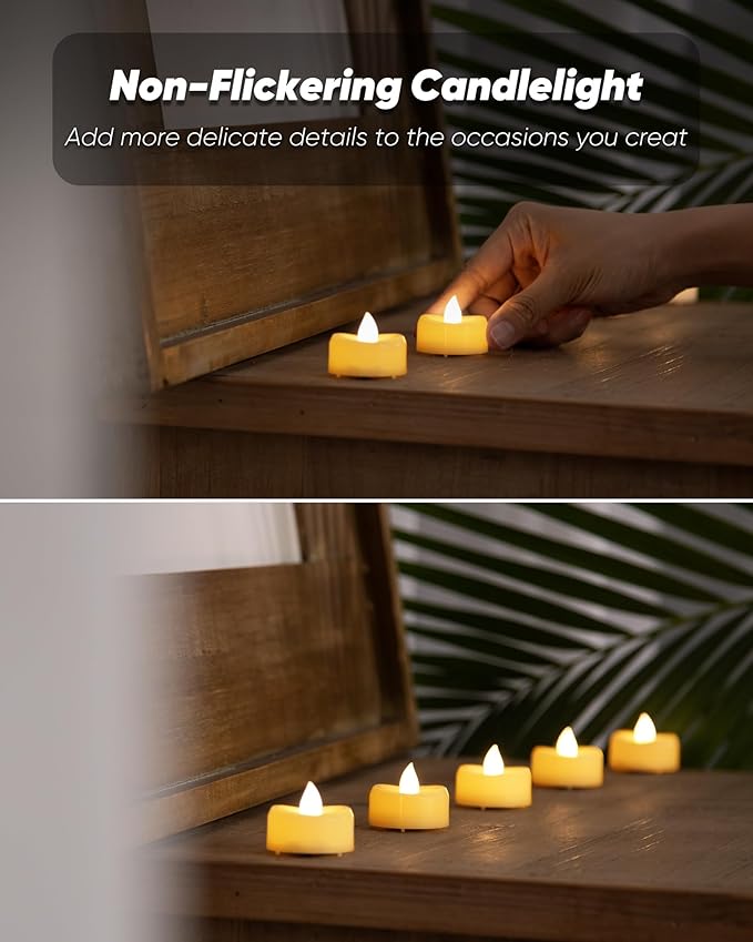 BEICHI Flameless Candles, 12/24/50/100/150 Pack Tea Lights Battery Operated, No Flickering Votive Candles LED Tea Lights for Halloween Christmas Wedding Home (50 Pack, Ivory Shell)