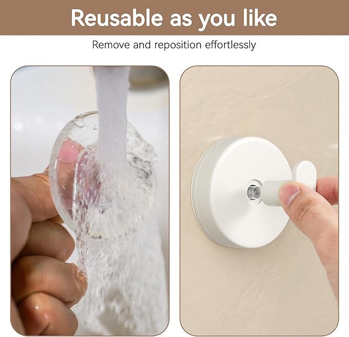 Suction Cup Hooks for Shower: 15 LB Strong Wall Hanger for Bathroom, Front door, Glass, Window, RV, Holder for Towel, Christmas Wreath, Coat, Loofah, Waterproof & Reusable, Cream White 10-Pack
